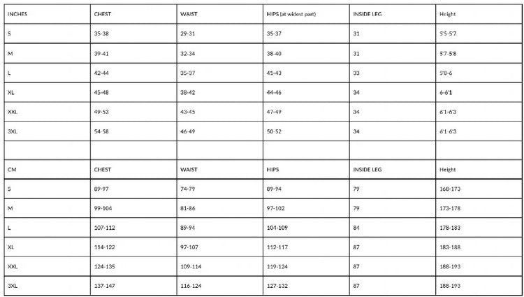 Sizing Chart - Male – Henri Lloyd Australia